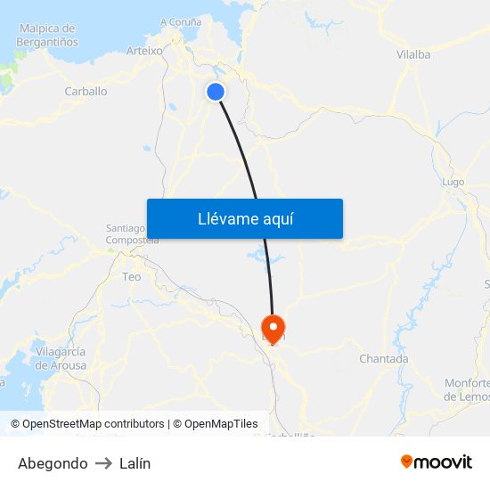 Abegondo to Lalín map