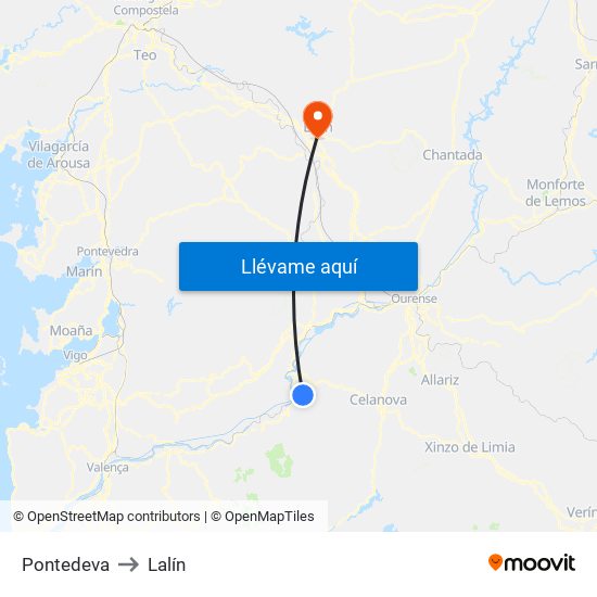 Pontedeva to Lalín map