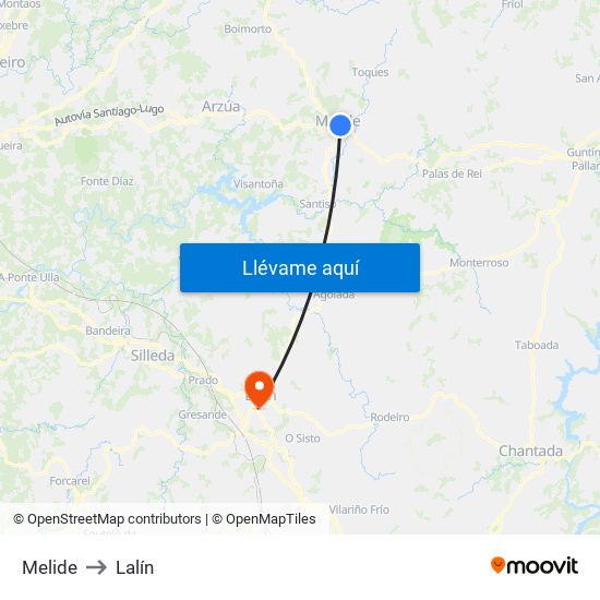 Melide to Lalín map