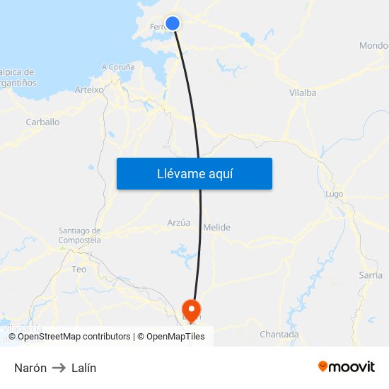 Narón to Lalín map