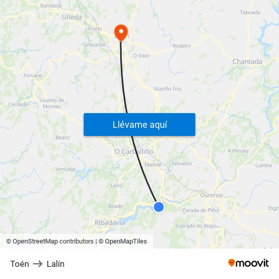 Toén to Lalín map