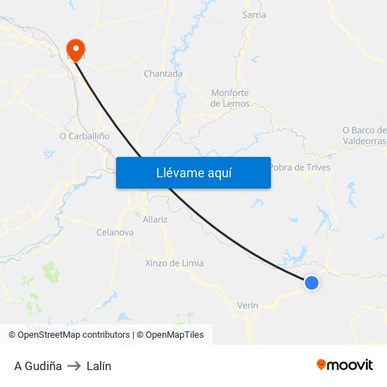 A Gudiña to Lalín map