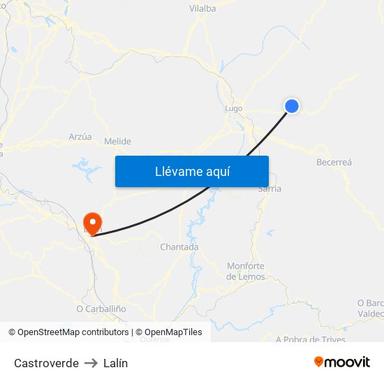 Castroverde to Lalín map