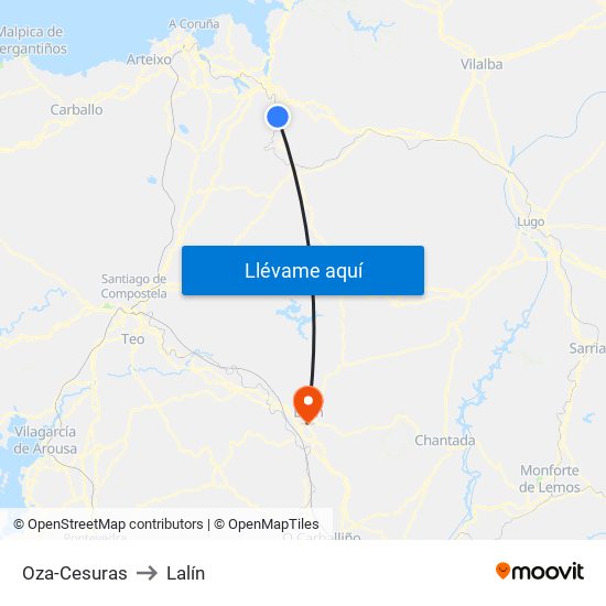 Oza-Cesuras to Lalín map