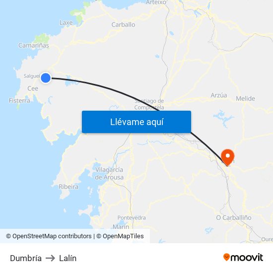 Dumbría to Lalín map