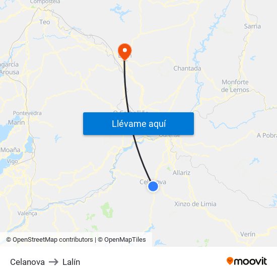 Celanova to Lalín map