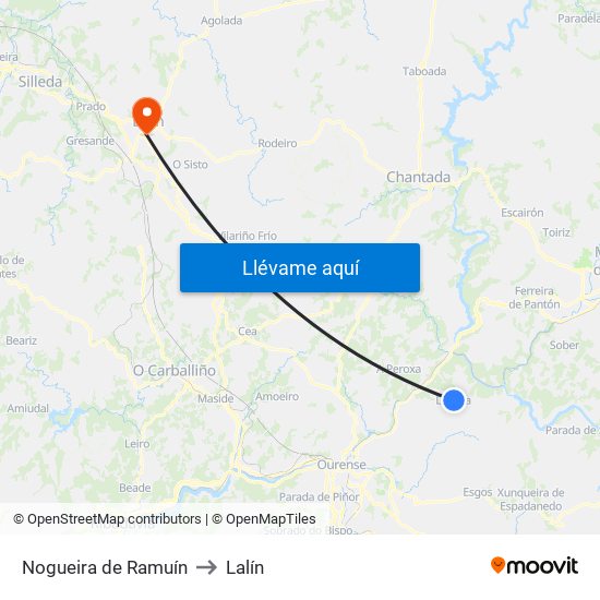 Nogueira de Ramuín to Lalín map