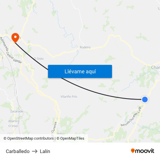 Carballedo to Lalín map