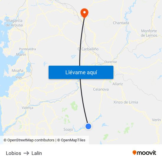 Lobios to Lalín map