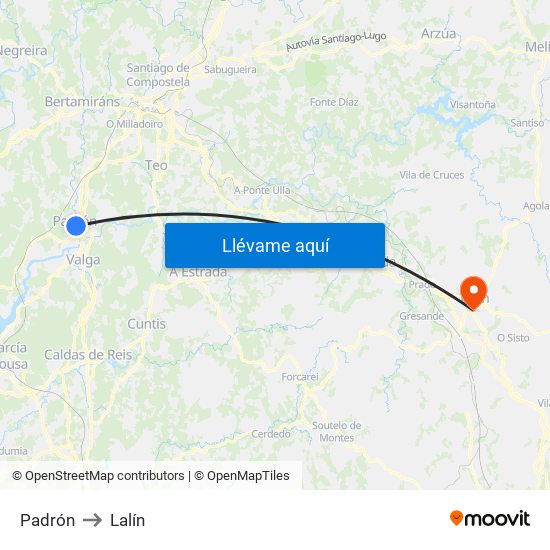 Padrón to Lalín map