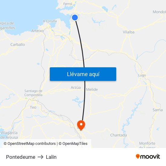 Pontedeume to Lalín map