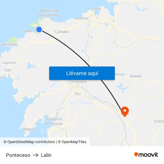 Ponteceso to Lalín map