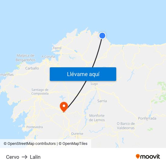 Cervo to Lalín map
