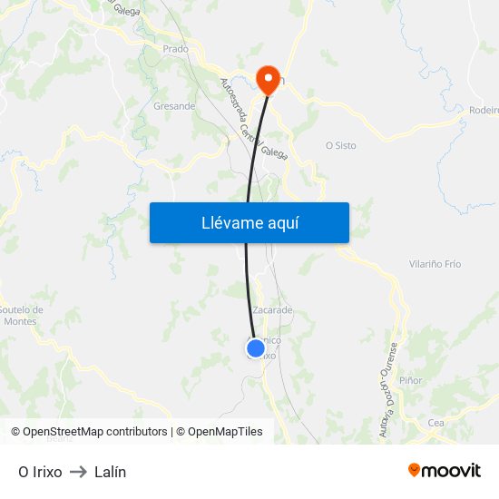 O Irixo to Lalín map