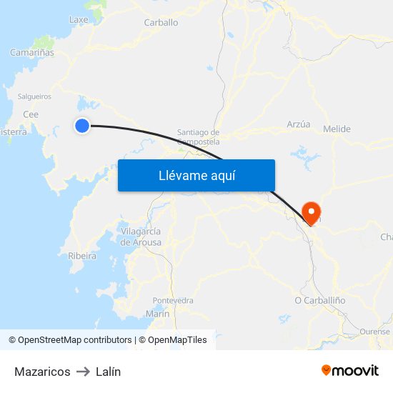 Mazaricos to Lalín map