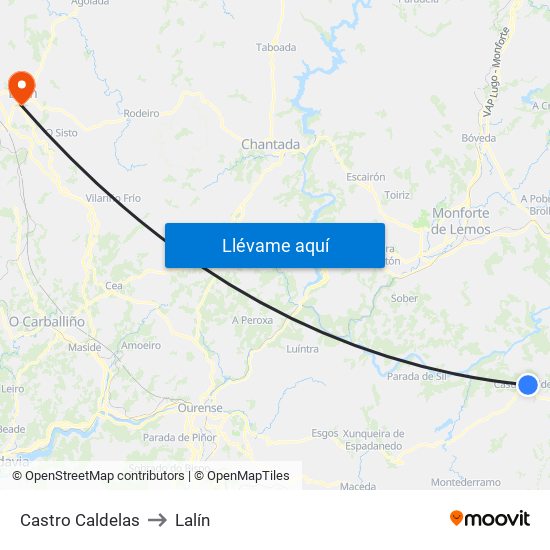 Castro Caldelas to Lalín map