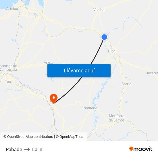 Rábade to Lalín map