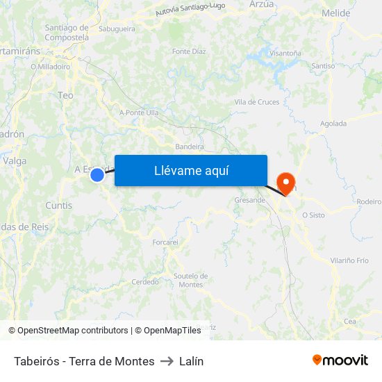 Tabeirós - Terra de Montes to Lalín map