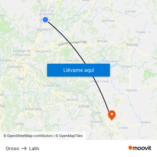 Oroso to Lalín map