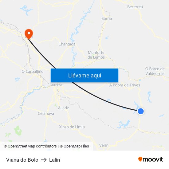 Viana do Bolo to Lalín map