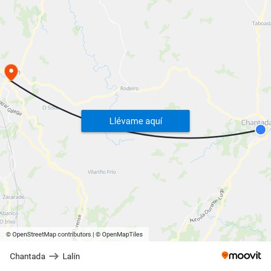 Chantada to Lalín map