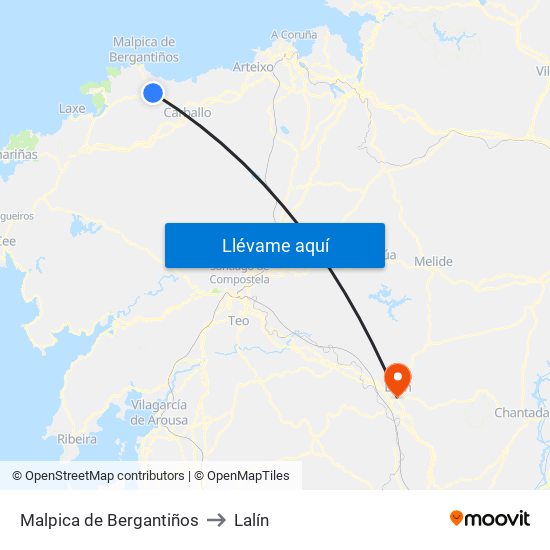 Malpica de Bergantiños to Lalín map
