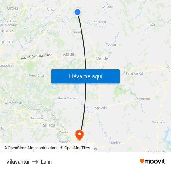 Vilasantar to Lalín map