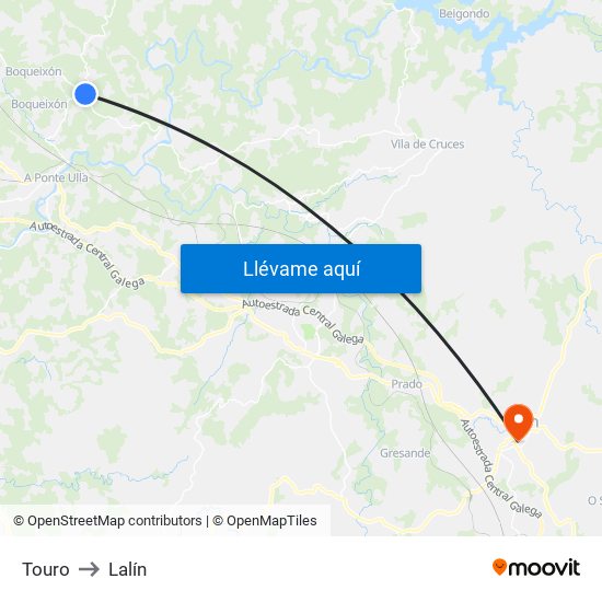 Touro to Lalín map