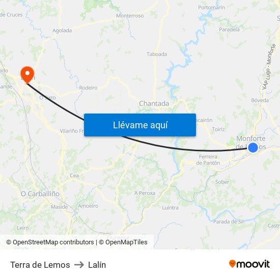 Terra de Lemos to Lalín map