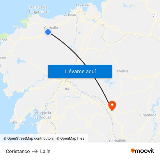 Coristanco to Lalín map