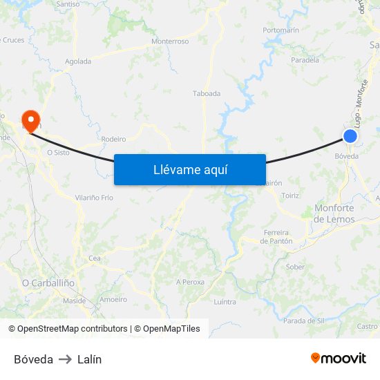 Bóveda to Lalín map