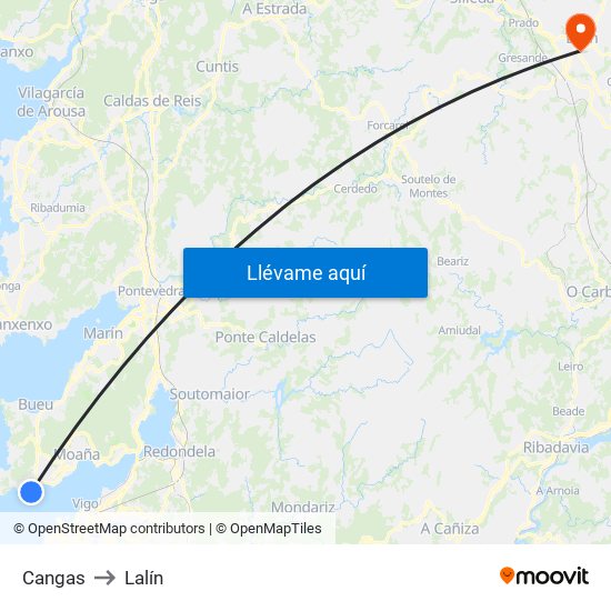 Cangas to Lalín map