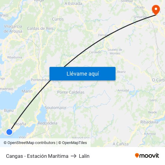 Cangas - Estación Marítima to Lalín map