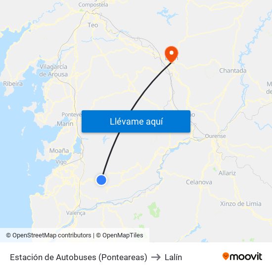 Estación de Autobuses (Ponteareas) to Lalín map