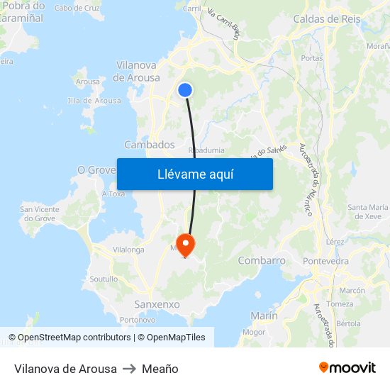 Vilanova de Arousa to Meaño map