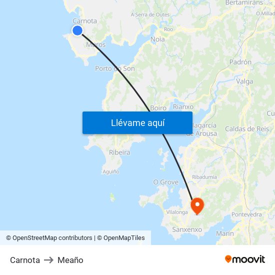 Carnota to Meaño map