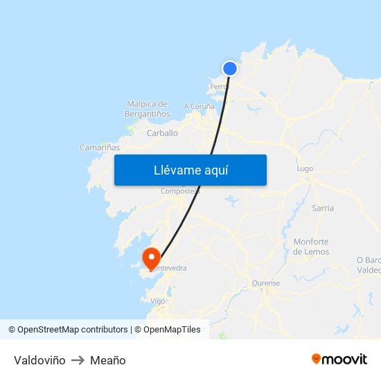 Valdoviño to Meaño map