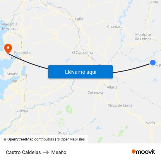 Castro Caldelas to Meaño map