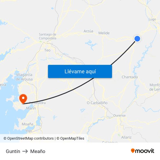 Guntín to Meaño map