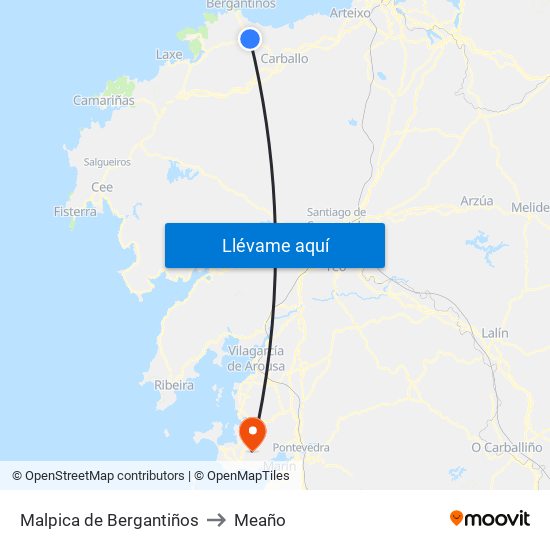 Malpica de Bergantiños to Meaño map