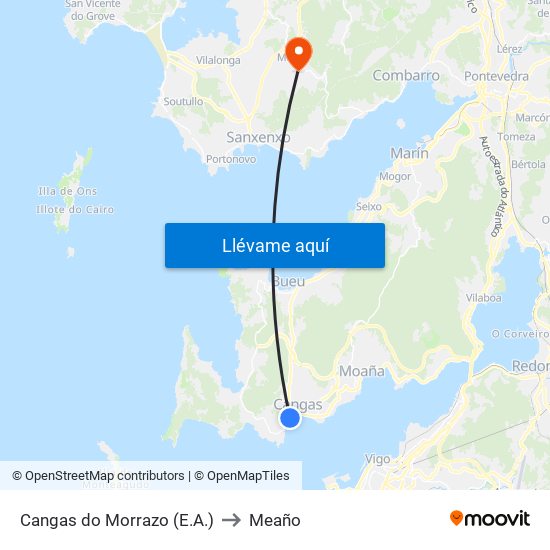 Cangas do Morrazo (E.A.) to Meaño map