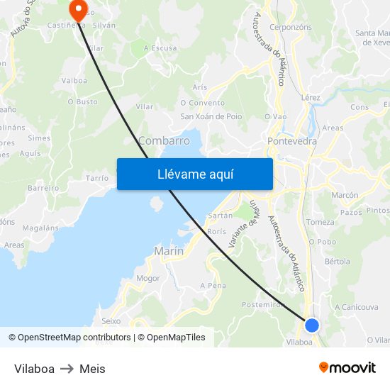 Vilaboa to Meis map