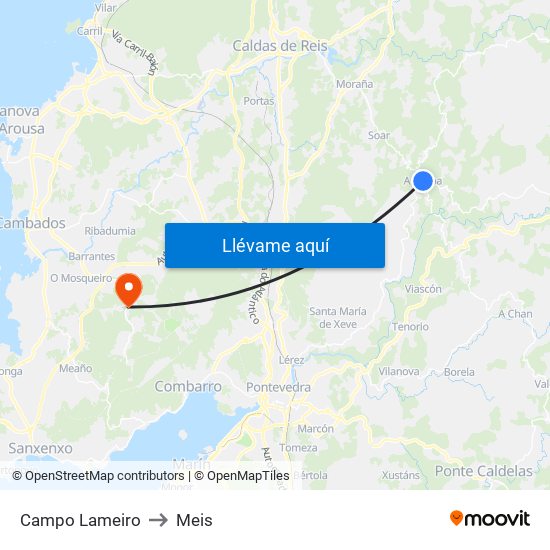 Campo Lameiro to Meis map