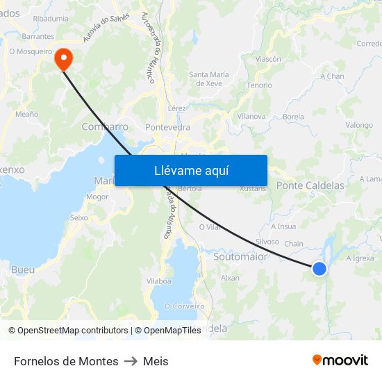 Fornelos de Montes to Meis map
