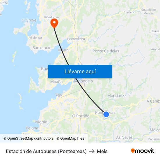 Estación de Autobuses (Ponteareas) to Meis map