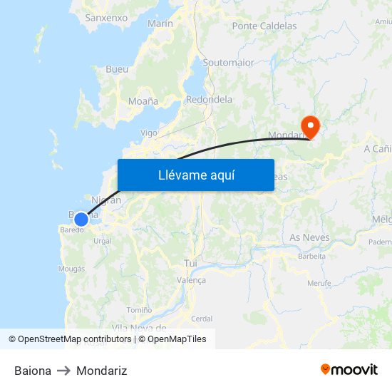 Baiona to Mondariz map