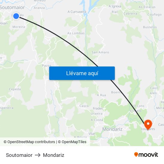 Soutomaior to Mondariz map