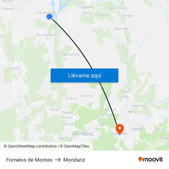 Fornelos de Montes to Mondariz map