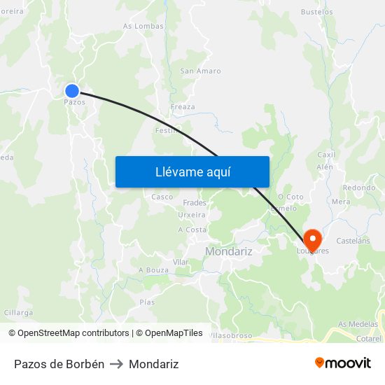 Pazos de Borbén to Mondariz map