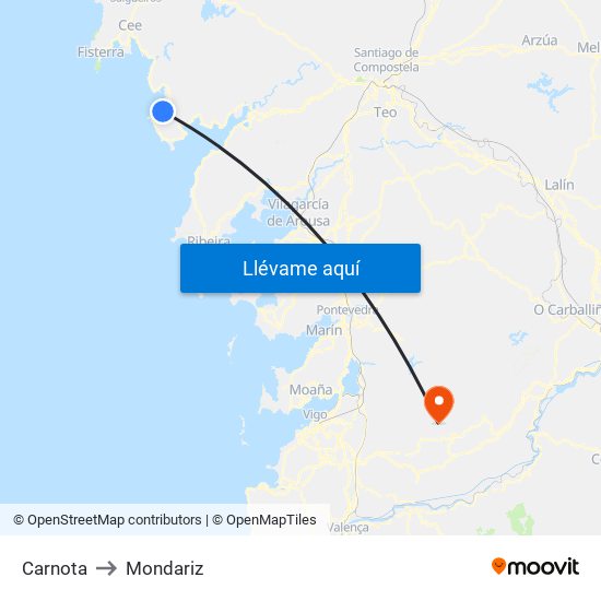 Carnota to Mondariz map